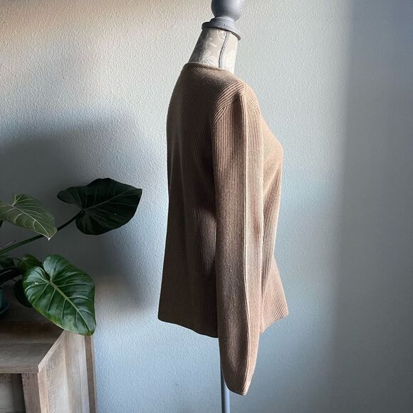 J. McLaughlin Wool Ribbed Blouson Sleeve Sweater in Tan - Picture 3 of 12